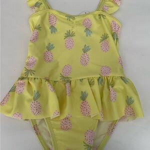Momentum Brands 18-Month Girl 1-Pc Yellow Pineapple Print Swimsuit Ruffle Trim